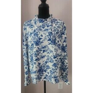 NWT Cupshe Blue White Floral Chintz Romantic Ruffle Blouse Long Sleeve Medium